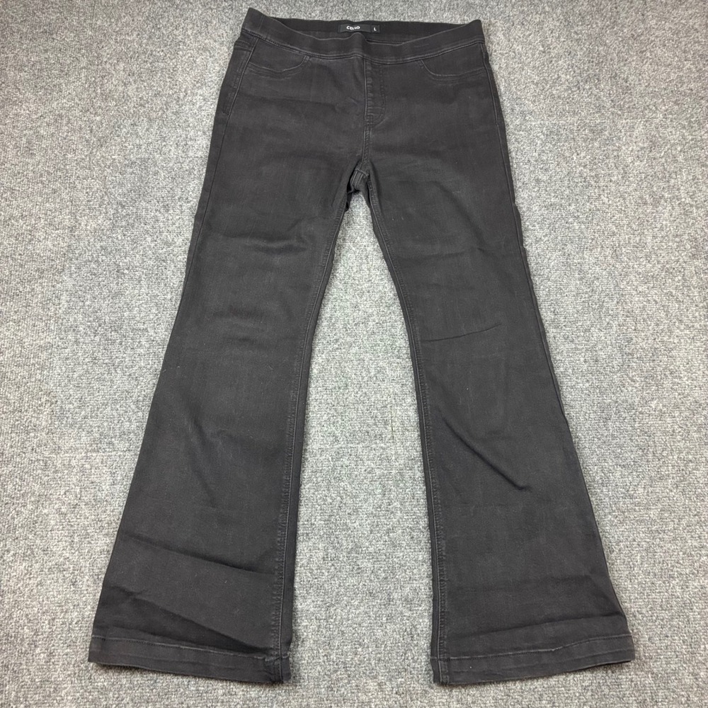 Cello Womens Size Large 32x28 Black Pull On High Rise Flare Jeans Stretch Denim